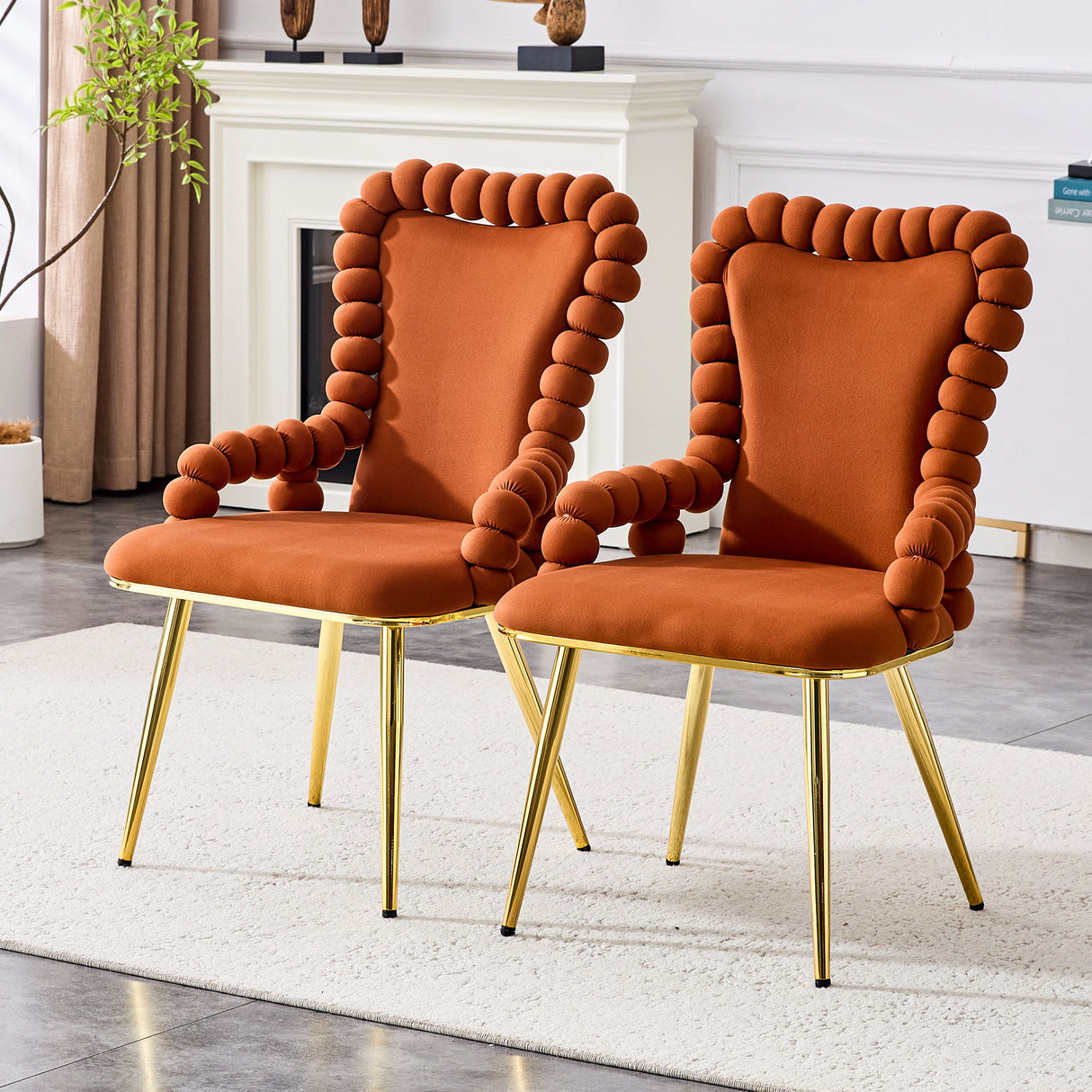 Puffy Bubble, Ball Chain Chair With Armrests For Dining Room (Set of 2)