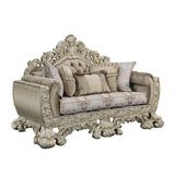 Sorina - Loveseat With 5 Pillows - Velvet, Fabric & Antique Gold