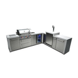 Mont Alpi Deluxe Series 11.5 Ft L-Shaped Propane Outdoor Kitchen Island w/ Side Burner, Beverage Center & Kegerator - MAi400-D90KEGBEV