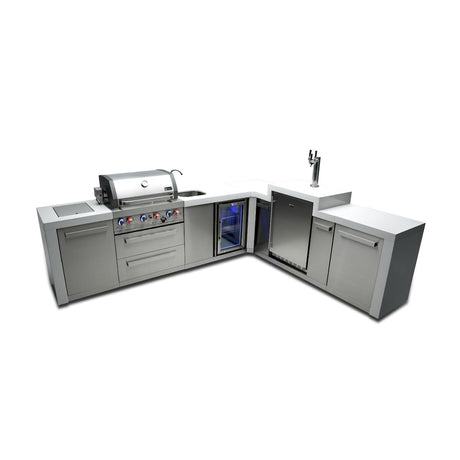 Mont Alpi Deluxe Series 11.5 Ft L-Shaped Propane Outdoor Kitchen Island w/ Side Burner, Beverage Center & Kegerator - MAi400-D90KEGBEV