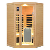 Low Emf Front Door With Heating Panel 2 Persons Hemlock Far Infrared Corner Indoor Sauna Room - Natural