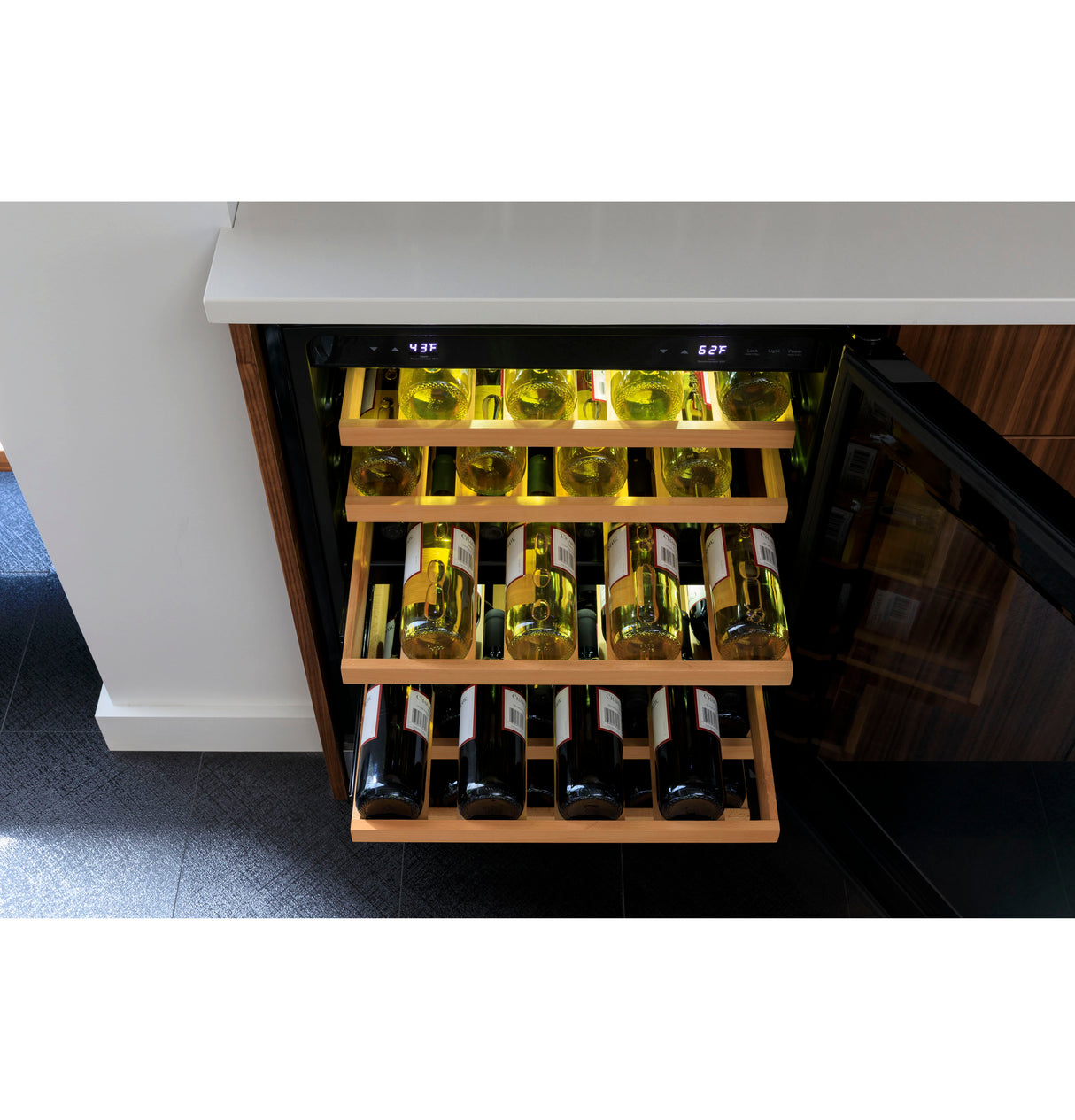 GE PWS06DSPSS 24 in. Undercounter Wine Cooler with Wood Racks, Dual Temperature Zones & 44 Bottle Capacity - Stainless Steel