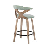 Gardenia - 26" Fixed-Height Counter Stool With Swivel (Set of 2) - Whitewashed Wood, Seafoam Green Fabric, Black Metal