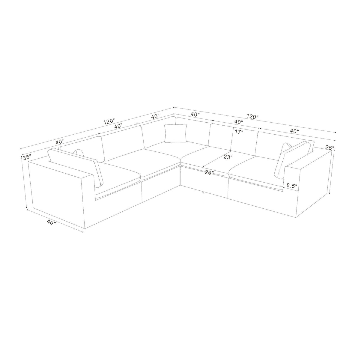 Coffee Bean Like Upholstery Full Compressed Modular Sectional With Toss Pillows - Light Gray