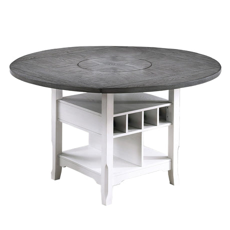 Counter Height Dining Table With Built In Lazy Susan And Storage Shelves