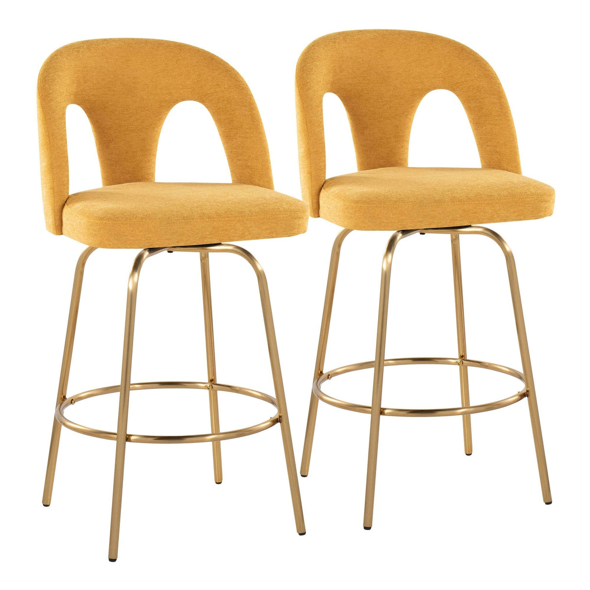 Ava - Upholstered Fixed-Height Barstool (Set of 2) - Gold Base