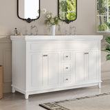 Bathroom Vanity With Double Sinks, 3 Drawers & 4 Doors, Soft Close, All Open Back Design - White