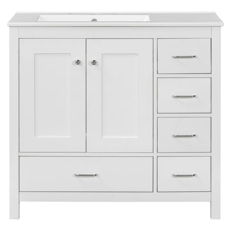 Bathroom Vanity With Ceramic Sink Combo, Abundant Storage Cabinet 2 Soft Close Doors And 5 Drawers
