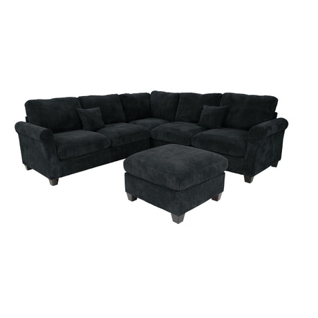 Modern Sectional Set With Corner Wedge, Loveseat, Ottoman & 2 Pillows