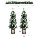 Artificial Christmas 3 Piece Set Wreath And 2 Entrance Trees With LED Lights - White / Green