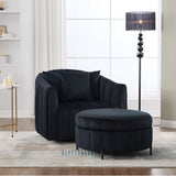 Oversized Velvet Swivel Barrel Accent Chair And Ottoman Set With Storage