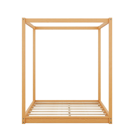 Wood Canopy Platform Bed With Support Legs And Airflow Slats