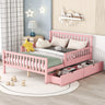 Platform Bed With Guardrails On Both Sides And 2 Storage Drawers