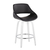 Cinch - Contemporary Fixed-Height Swivel Counter Stool (Set of 2) - White Wood / Black Faux Leather / Round Chrome Footrest