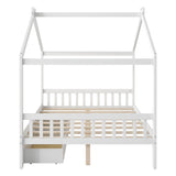 House Style Platform Bed With Headboard, Footboard, 2 Drawers, And Roof Design