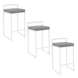 Fuji - 26" Stackable Counter Stool (Set of 3) - White Metal With Gray Faux Leather Cushion