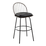 Riley - Claire Farmhouse Fixed-Height Swivel Barstool (Set of 2) - Black Metal, Bronze Metal, Dark Walnut Wood And Brown Faux Leather With Round Black Metal Footrest