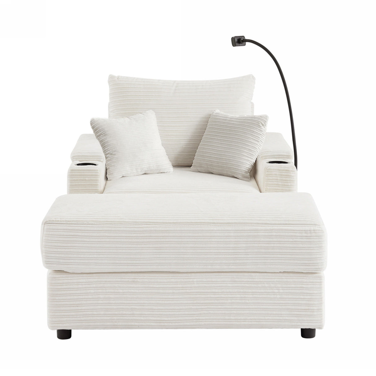 Single Sofa Couch With Storage Space, Movable Ottoman, USB Ports, Cup Holders, Phone Holder