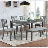 6 Pieces Kitchen Dining Set, Rectangular Wooden Dining Table With 4 Upholstered Chairs And A Bench