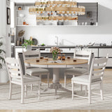 Trexm 5-Piece Retro Functional Dining Table Set Wood Round Extendable Dining Table And 4 Upholstered Dining Chairs (Off White)
