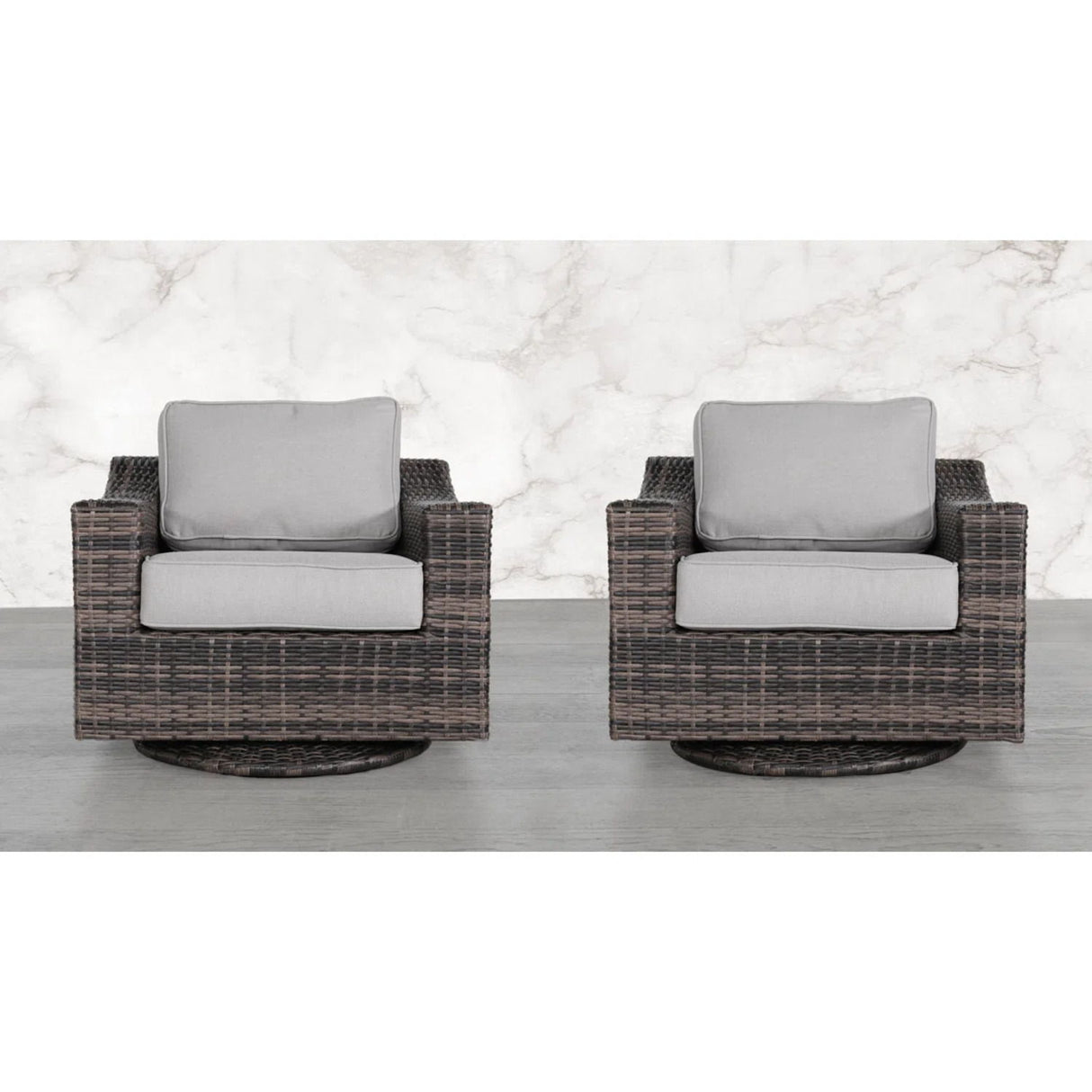 Outdoor Swivel Patio Chair With Cushions (Set of 2) - Brown
