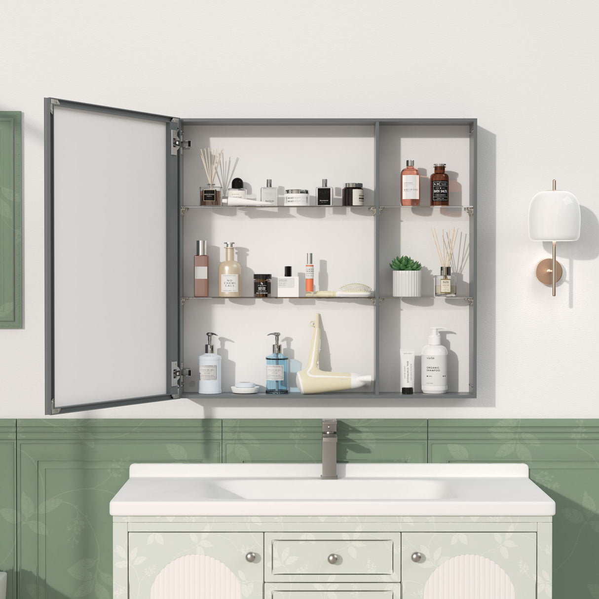 Medicine Cabinet, Wall Mounted Bathroom Mirror With Storage, Adjustable Shelves - Black Brown