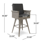 Outdoor Rattan Swivel Barstool With Water Resistant Cushion - Mixed Black / Dark Gray