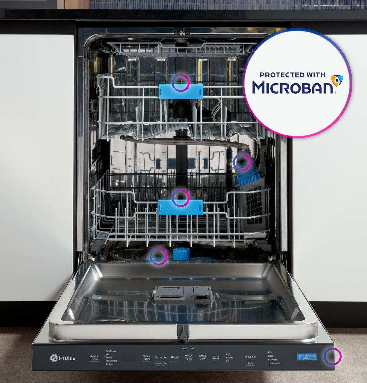 GE Profile(TM) ENERGY STAR(R) Fingerprint Resistant Top Control Stainless Interior Dishwasher with Microban(TM) Antimicrobial Protection with Sanitize Cycle - (PDP715SYVFS)