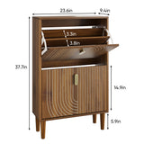 Modern Minimalist Shoe Storage Cabinet With 2 Flip Drawers And Metal Handles - Brown