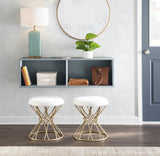 Jasmine - Vanity Stool - Gold Metal And White Plush Fabric - 18"