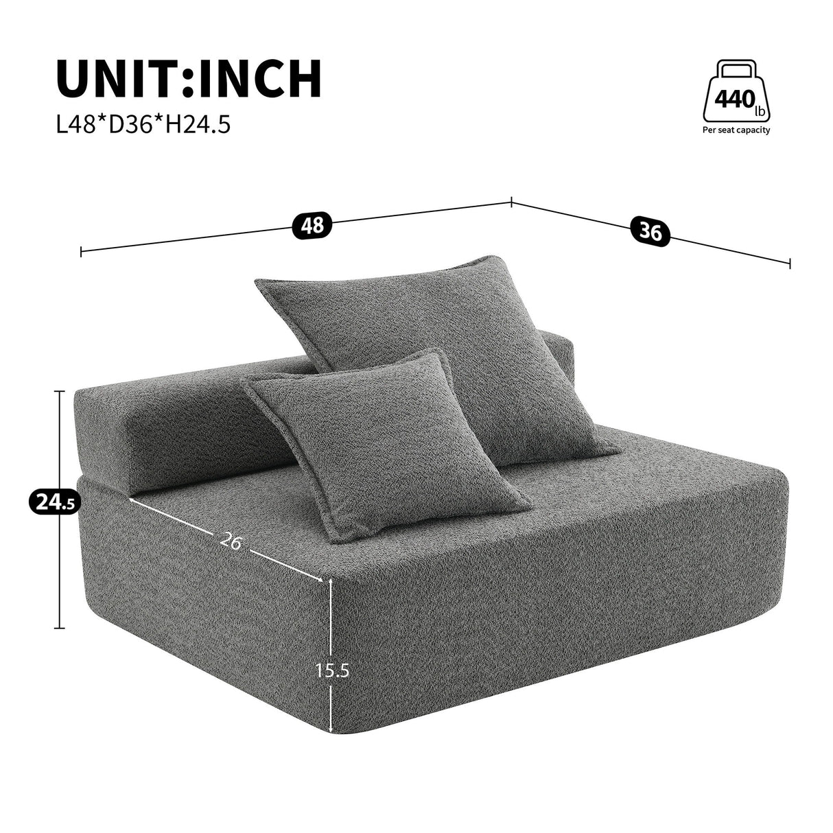 Frame For Oversized Modular U Shaped Sectional, Floor Couch Convertible Compressed Couch Spacious Foam Filled Sofa