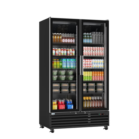 47 in. Two-Door Commercial Display Merchandiser Refrigerator in Sleek Black, 35 cu. ft. ETL Listed (KM-MDR-2GD-35CNL-BK)