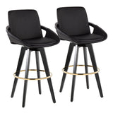 Cosmo - Fixed-Height Barstool (Set of 2) - Black Wood Base, Gold Footrest