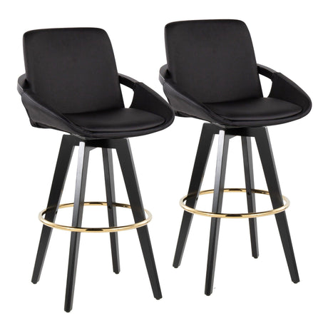 Cosmo - Fixed-Height Barstool (Set of 2) - Black Wood Base, Gold Footrest