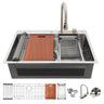 Waterfall Kitchen Sink With Pull Out Faucet & Cup Washer
