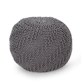 Hazel - Modern Knitted Cotton Yarn Round Pouf With Eco Friendly Pet Fibers - Dark Gray