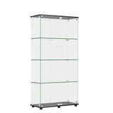 Modern Glass Display Cabinet With 4 Shelf Double Doors And Lock, Tempered Glass Bookshelf For Living Room - Black