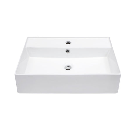 Modern Ceramic Rectangular Wall Mounted Bathroom Sink With Faucet Hole & Overflow