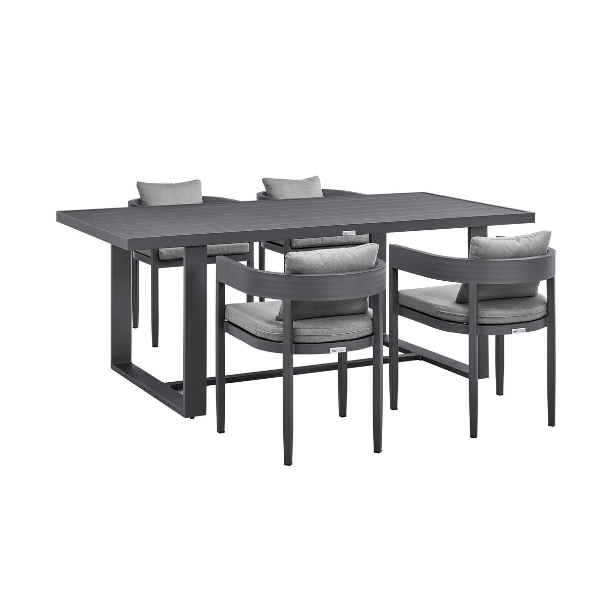 Menorca - Outdoor Patio 5-Piece Dining Table Set In Aluminum With Gray Cushions
