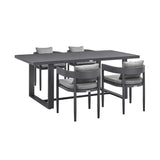 Menorca - Outdoor Patio 5-Piece Dining Table Set In Aluminum With Gray Cushions