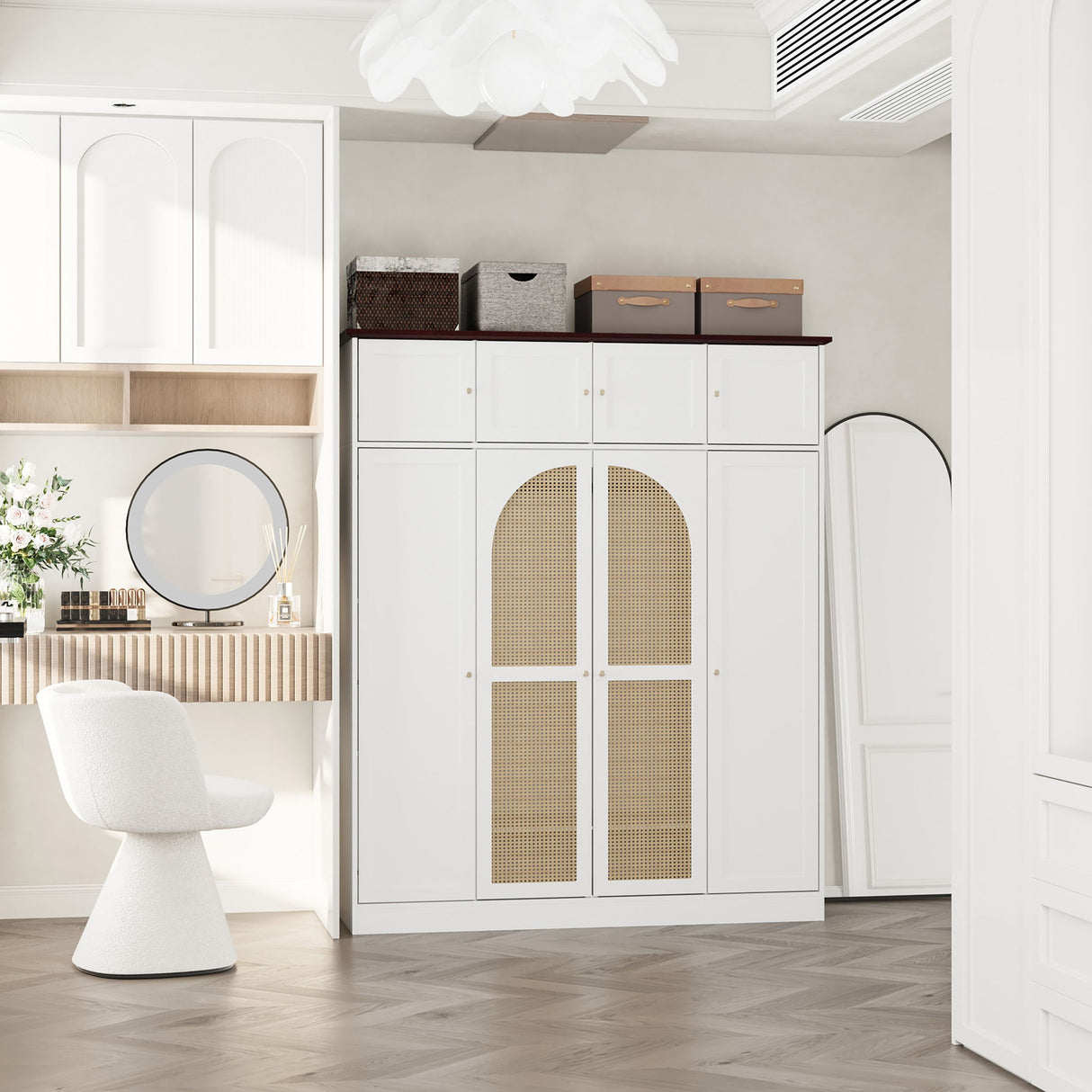 8 Door Armoire Wardrobe With Adjustable Shelves And Hanging Rod