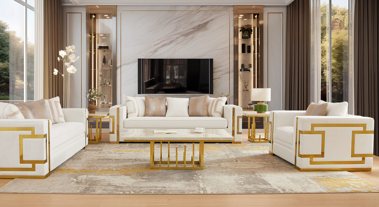 HD-2131 - Sofa - White / Gold