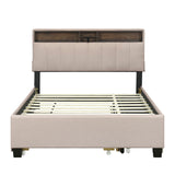 Upholstered Platform Bed With Storage Headboard, Trundle & 2 Drawers And A Set Of Sockets & USB Ports