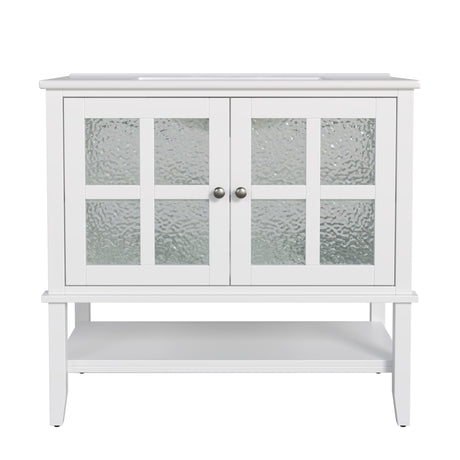 Bathroom Vanity With Ceramic Sink, Adjustable & Open Shelf