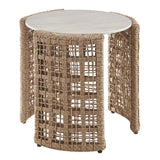 Driftbay - Rattan Round Outdoor Side Table With Sintered Stone Table Top - Natural