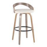 Grotto - Fixed-Height Barstool (Set of 2) - Light Gray Wood, Black Metal, White Faux Leather