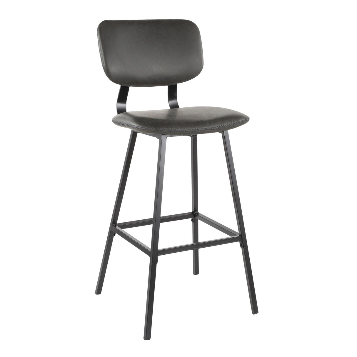 Foundry - Contemporary Barstool (Set of 2) - Black Metal And Gray Faux Leather With Gray Zig Zag Stitching