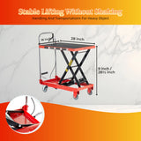 Hydraulic Lift Table Cart 500Lbs Load Red Single Scissor Lift With Non Slip Pads And Wheels - Red / Black