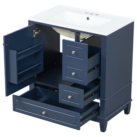 Freestanding Bathroom Vanity With Sink, Soft Close Door, 3 Drawers