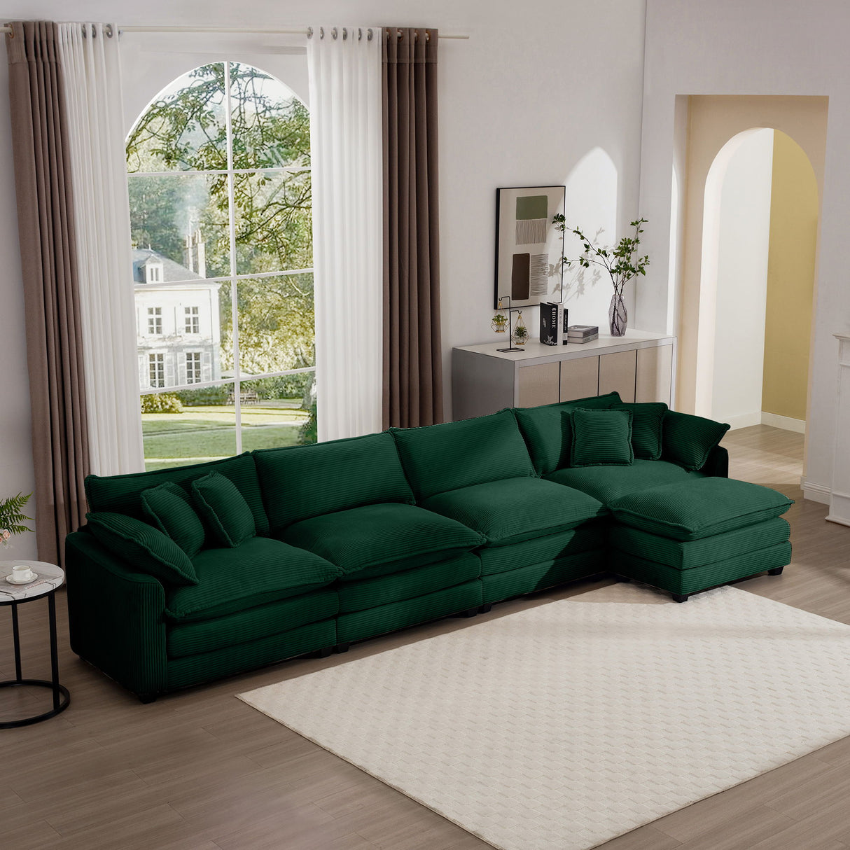Modern Oversized Modular Cushion Sofa With Ottoman, Low Back, Deep Seating Sofa Set